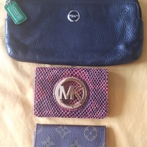 Coach clutch, Michael Kors change purse, LV key